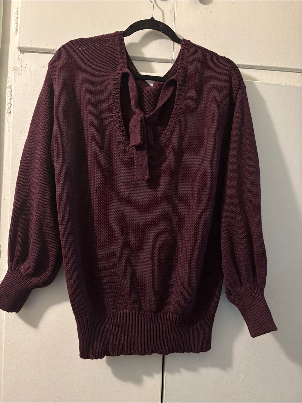 Knit Tie-Back Sweater in Deep Burgundy